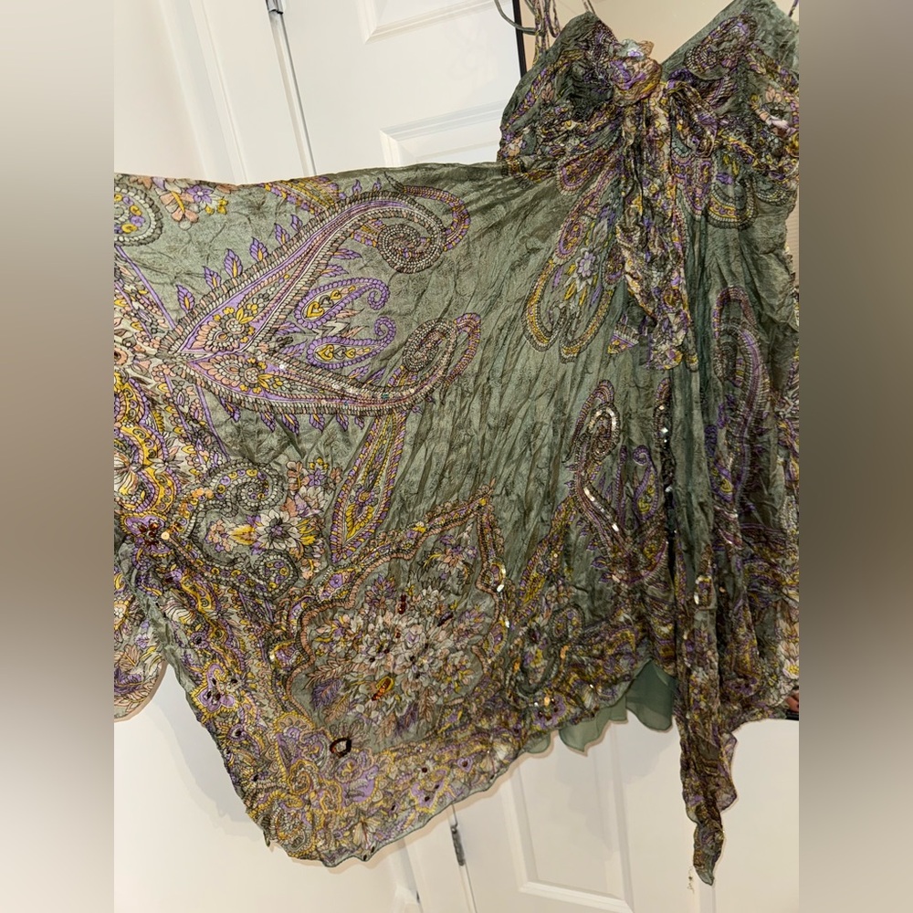 Vintage 90s silk paisley green fairy dress - Picture 5 of 12